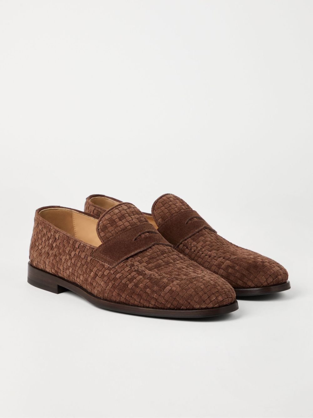 Brunello Cucinelli Weaved Suede Penny Loafer - Brown