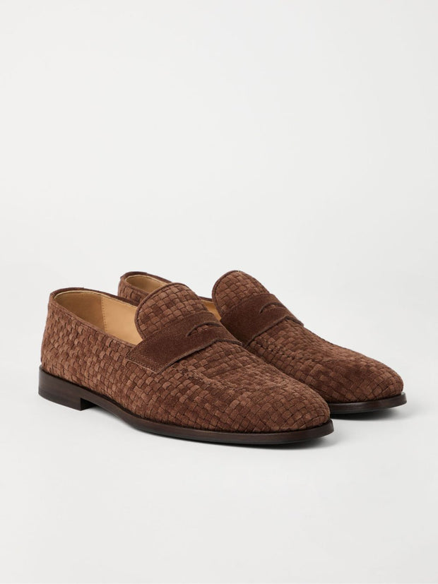Brunello Cucinelli Weaved Suede Penny Loafer - Brown
