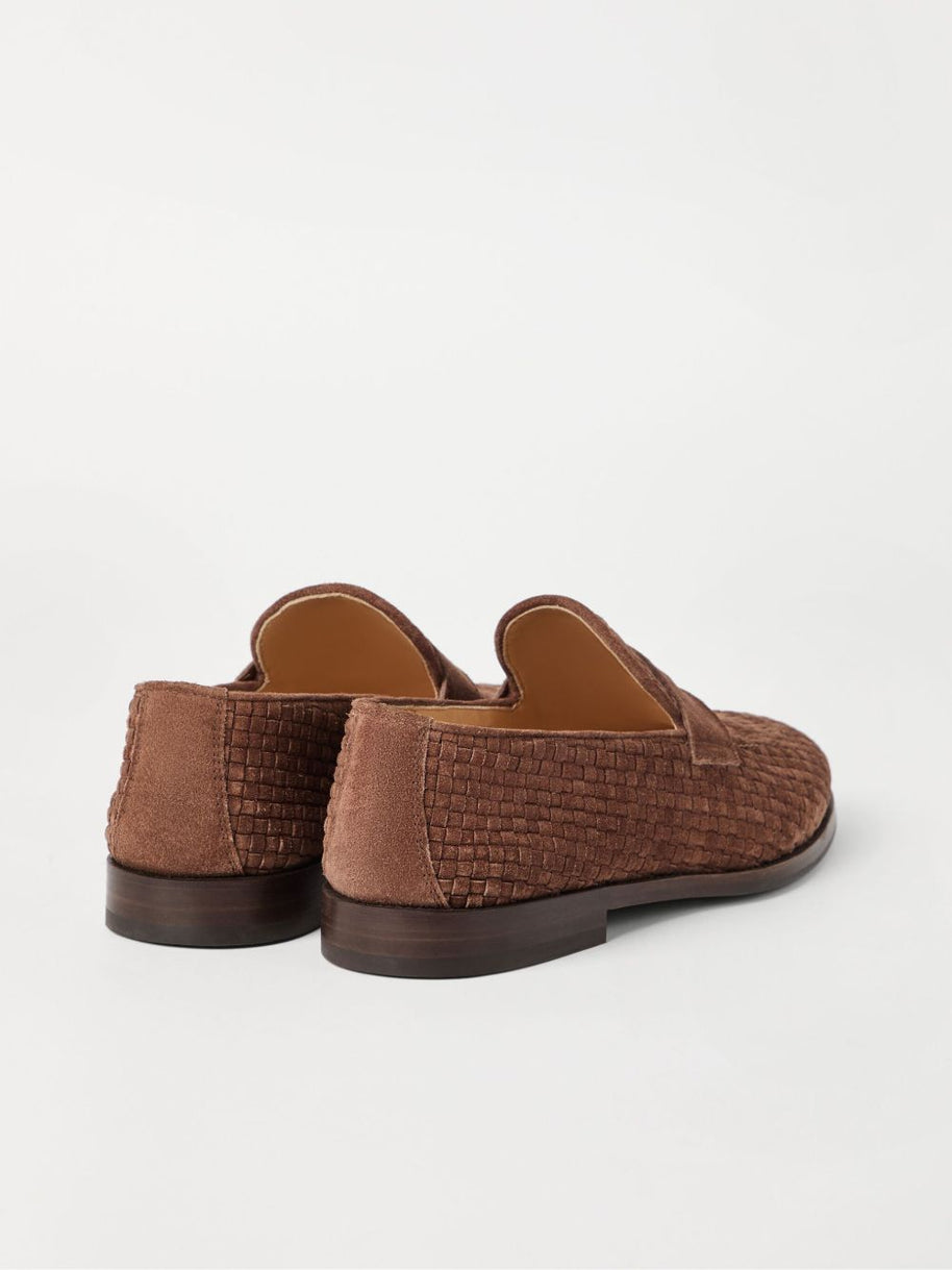 Brunello Cucinelli Weaved Suede Penny Loafer - Brown