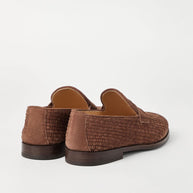 Brunello Cucinelli Weaved Suede Penny Loafer - Brown