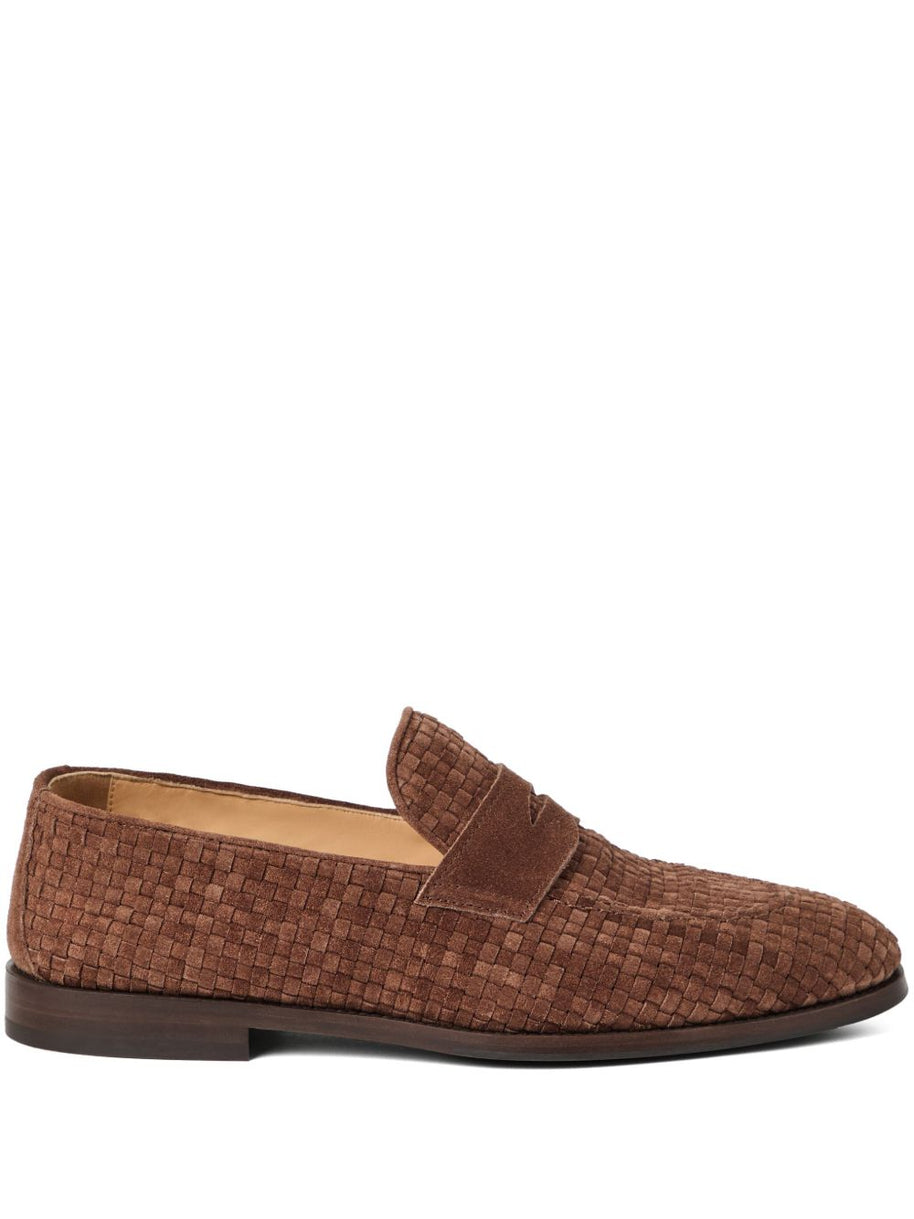 Brunello Cucinelli Weaved Suede Penny Loafer - Brown