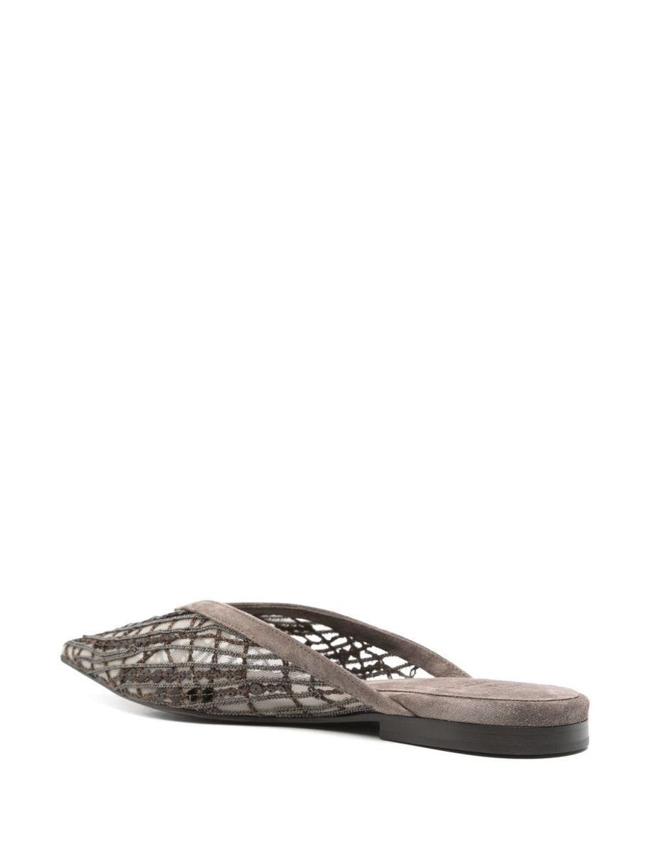 Brunello Cucinelli Abstract Embroidered Suede Slingback Ballet Flats