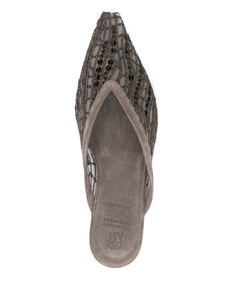 Brunello Cucinelli Abstract Embroidered Suede Slingback Ballet Flats