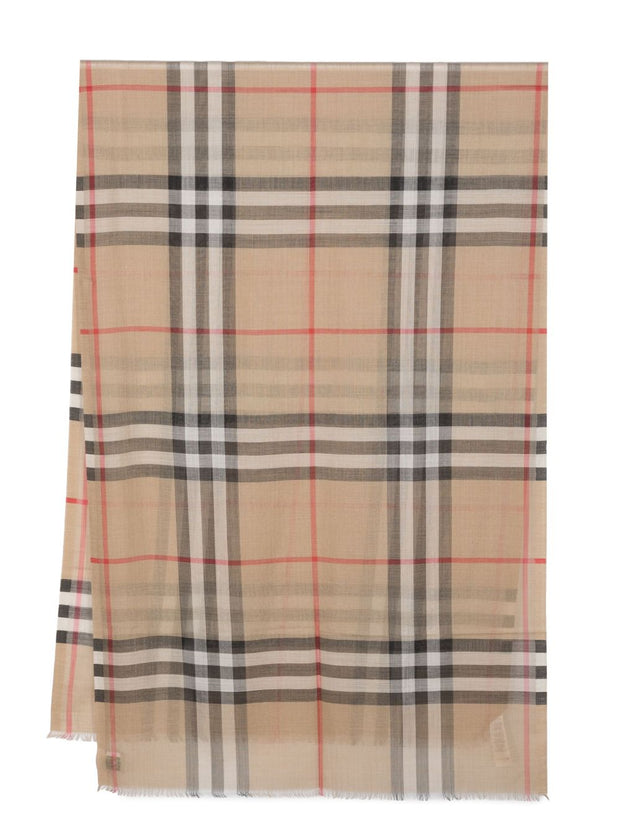Burberry Giant Check Wool And Silk Scarf - Beige