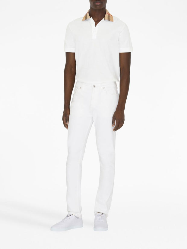Burberry Check Collar Cotton Polo Shirt - White