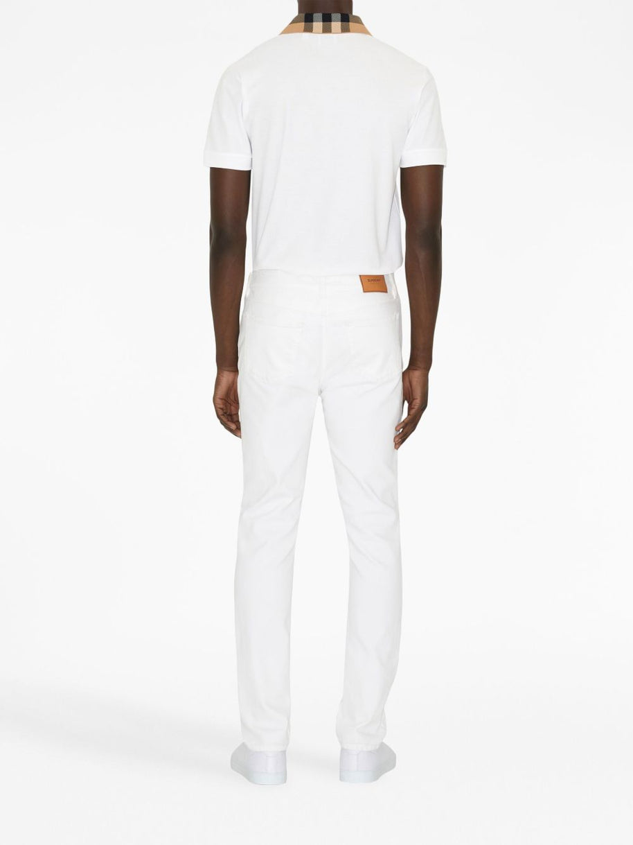 Burberry Check Collar Cotton Polo Shirt - White