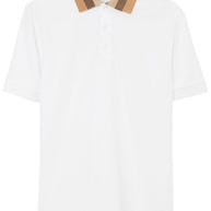 Burberry Check Collar Cotton Polo Shirt - White