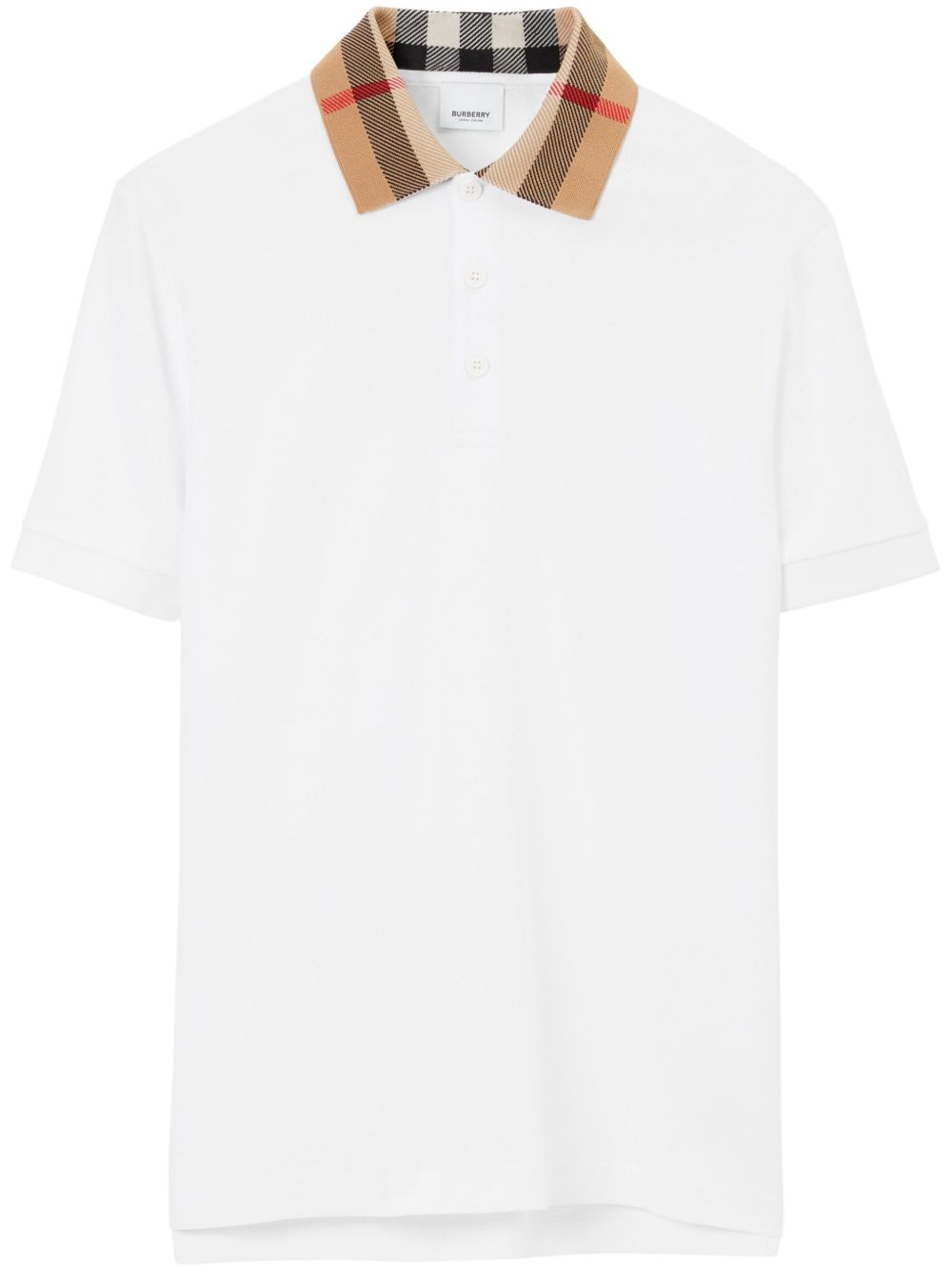 Burberry Check Collar Cotton Polo Shirt - White