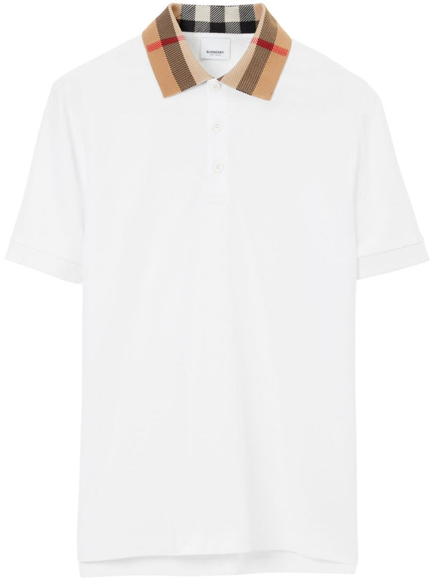 Burberry Check Collar Cotton Polo Shirt - White