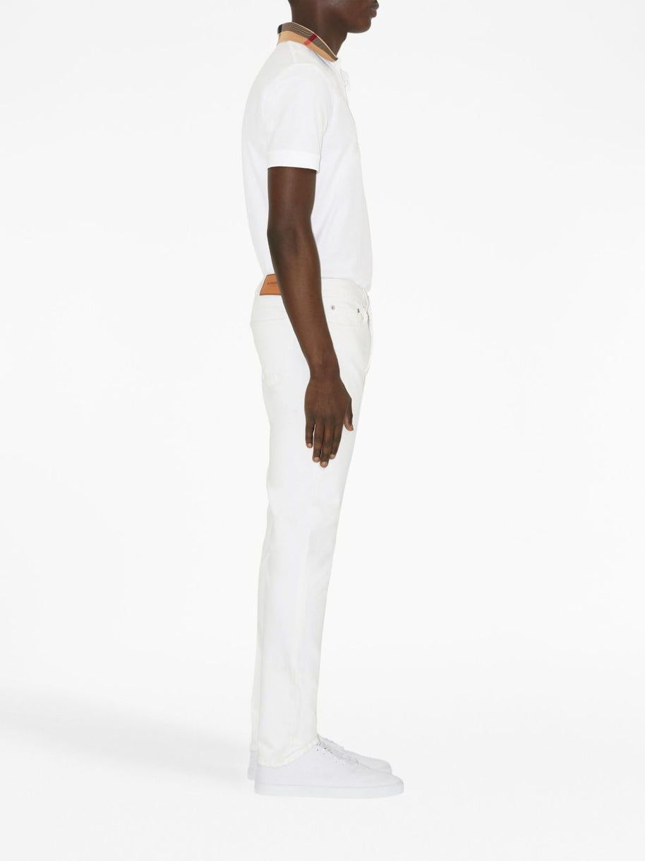 Burberry Check Collar Cotton Polo Shirt - White