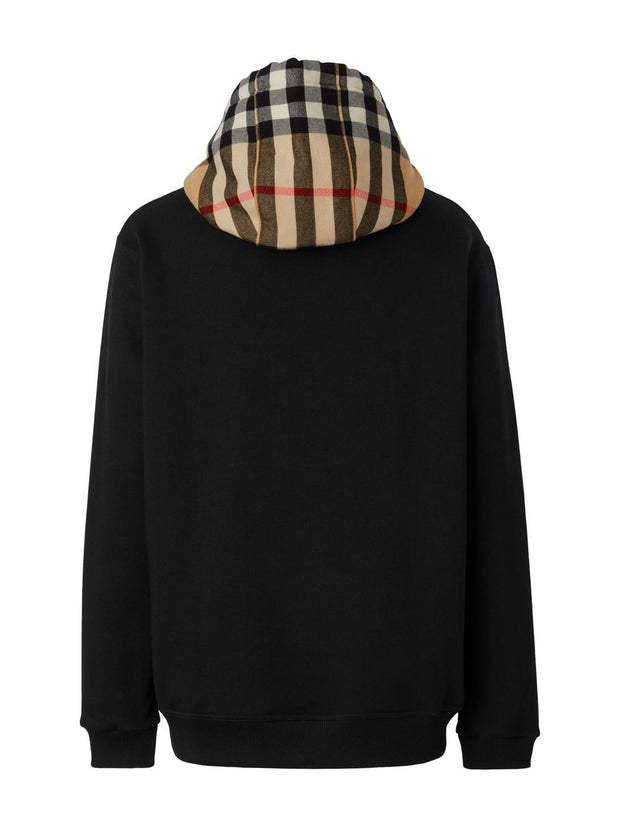 Burberry Check Motif Cotton Hoodie - Black