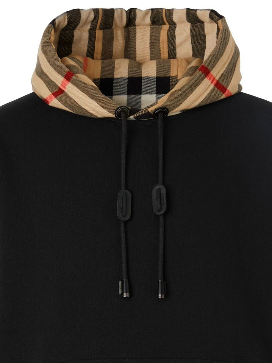Burberry Check Motif Cotton Hoodie - Black