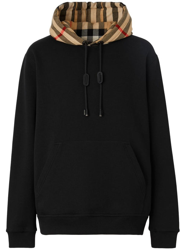 Burberry Check Motif Cotton Hoodie - Black