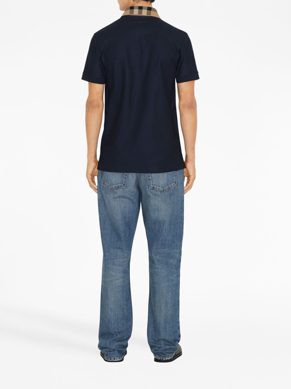 Burberry Check Collar Cotton Polo Shirt - Blue