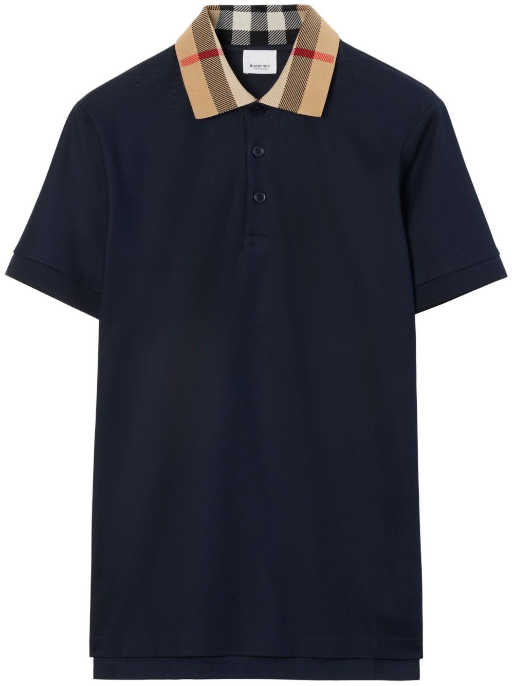 Burberry Check Collar Cotton Polo Shirt - Blue