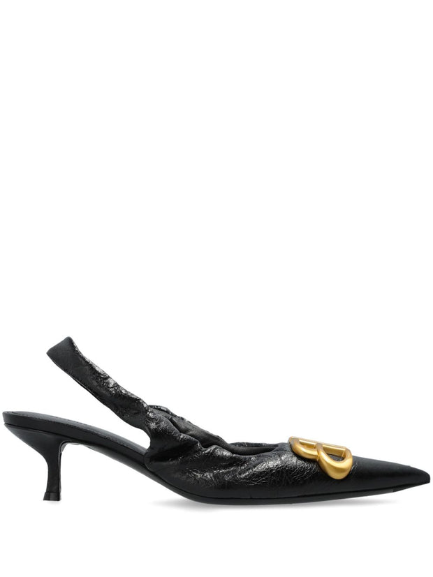 Balenciaga Monaco Leather Slingback Pumps - Black