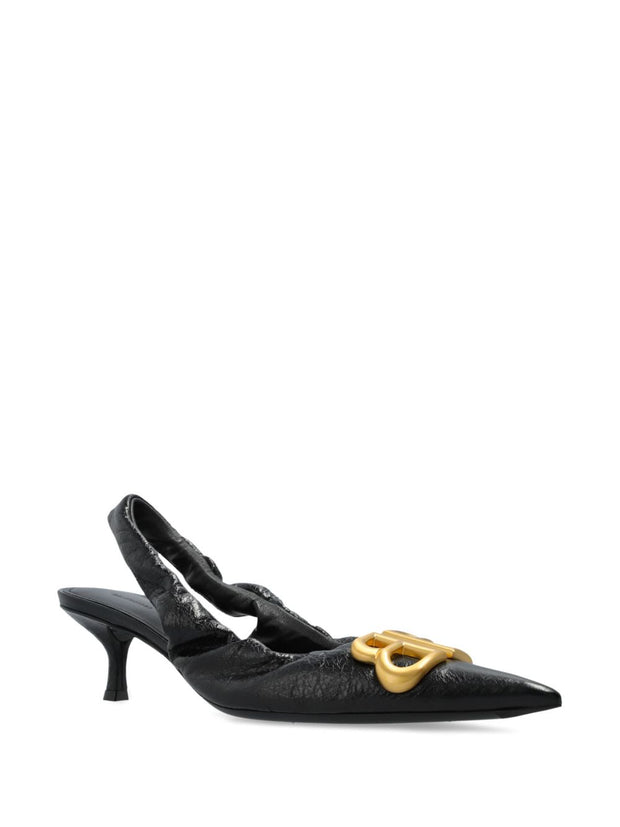 Balenciaga Monaco Leather Slingback Pumps - Black