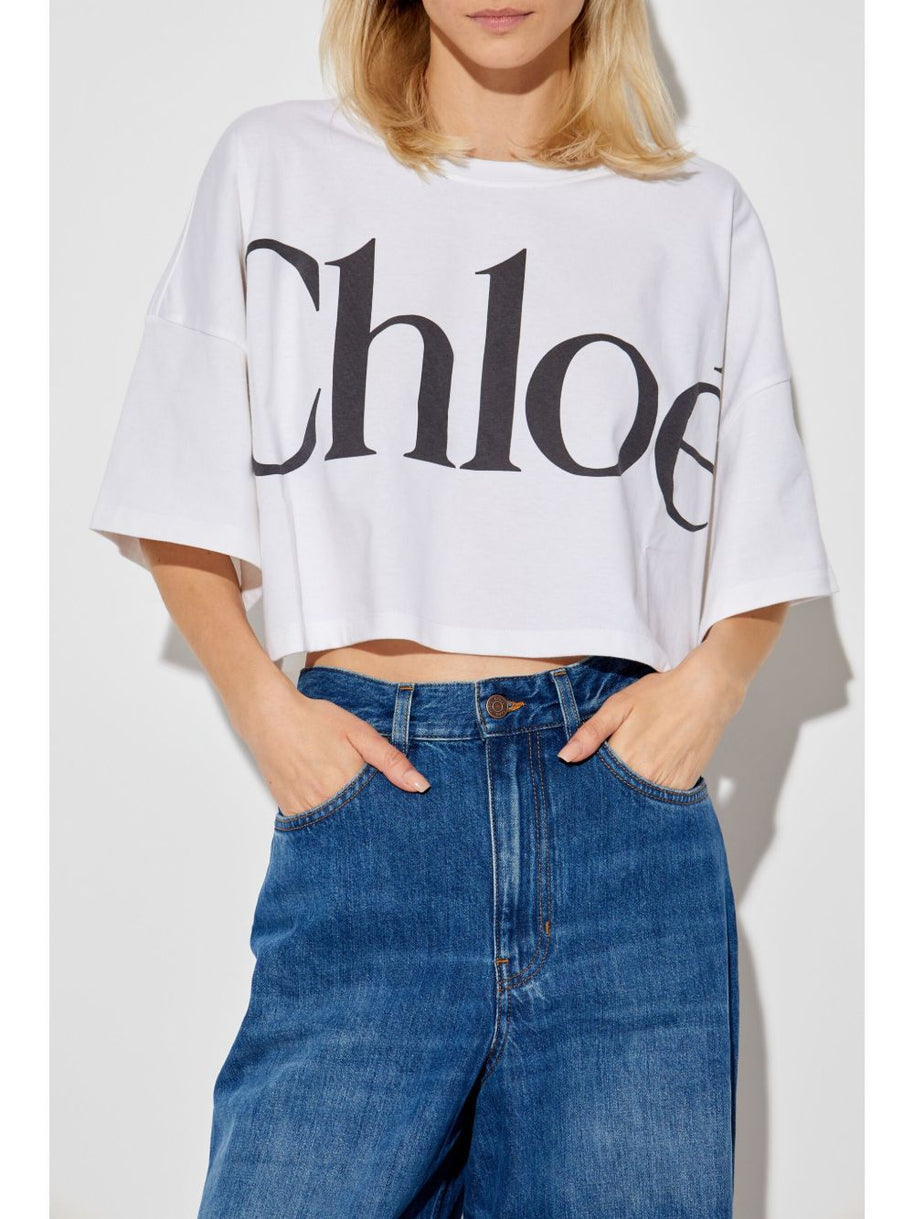 Chloé Logo Cotton Cropped T-shirt - White