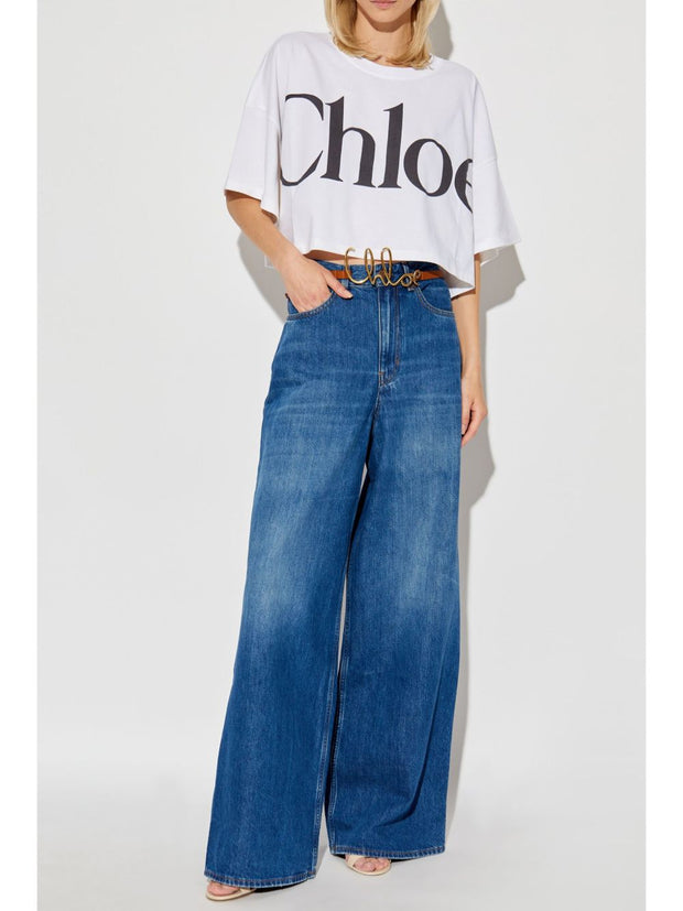 Chloé Logo Cotton Cropped T-shirt - White