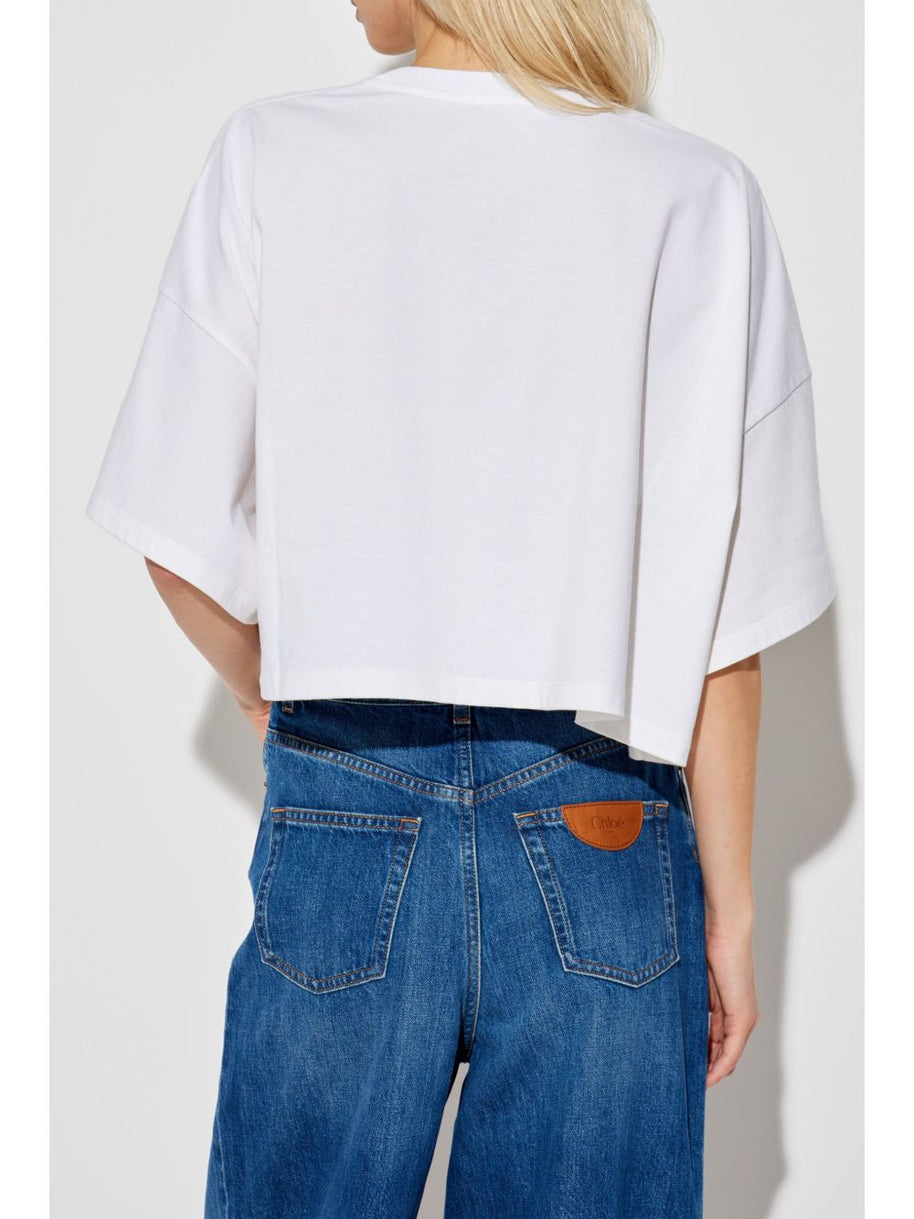 Chloé Logo Cotton Cropped T-shirt - White