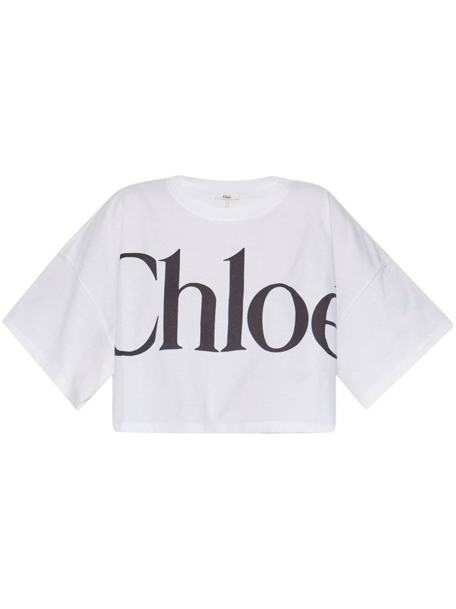 Chloé Logo Cotton Cropped T-shirt - White