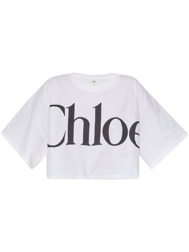Chloé Logo Cotton Cropped T-shirt White