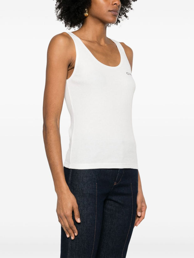 Chloé Chloè Logo Cotton Tank Top White