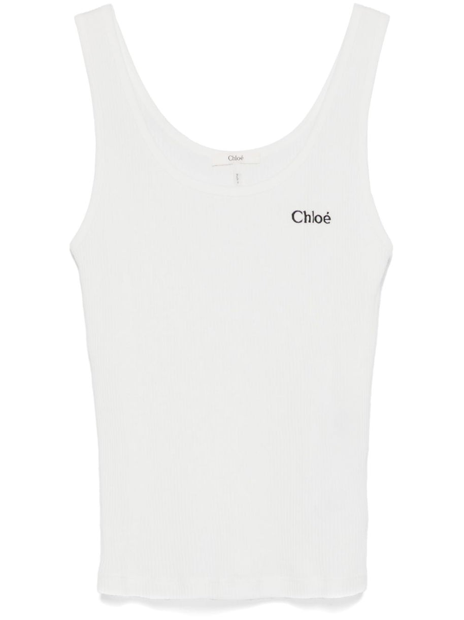 Chloé Chloè Logo Cotton Tank Top White