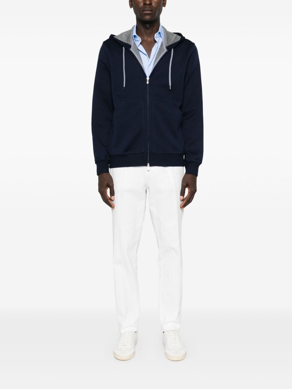 Brunello Cucinelli Cotton Blend Zipped Hoodie - Blue