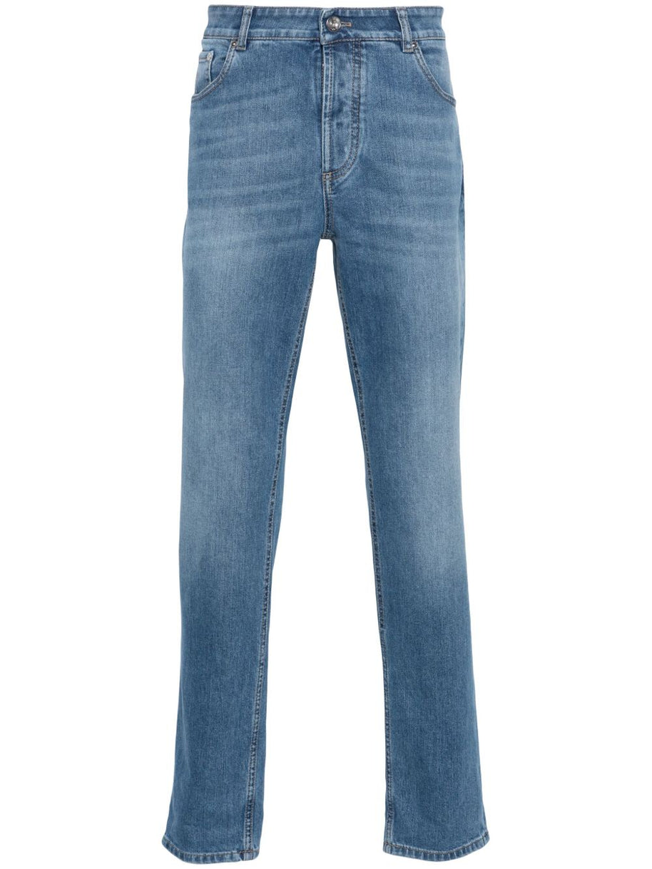 Brunello Cucinelli Slim Denim Cotton Jeans - Clear Blue