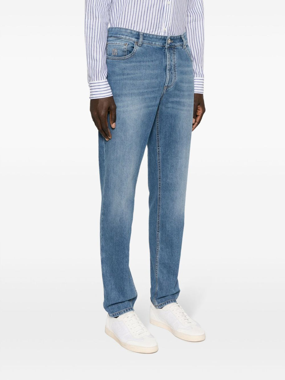 Brunello Cucinelli Slim Denim Cotton Jeans - Clear Blue