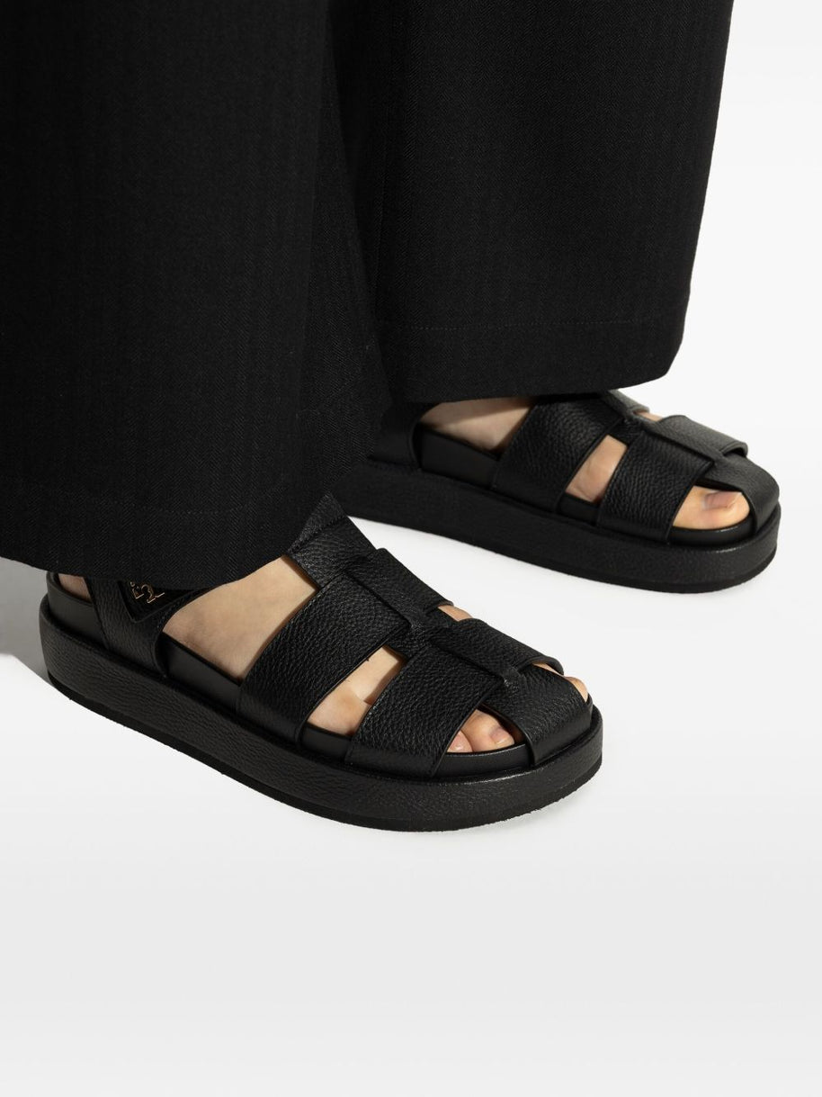 Tory Burch Kira Fisherman Sport Leather Sandals - Black