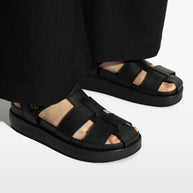 Tory Burch Kira Fisherman Sport Leather Sandals - Black
