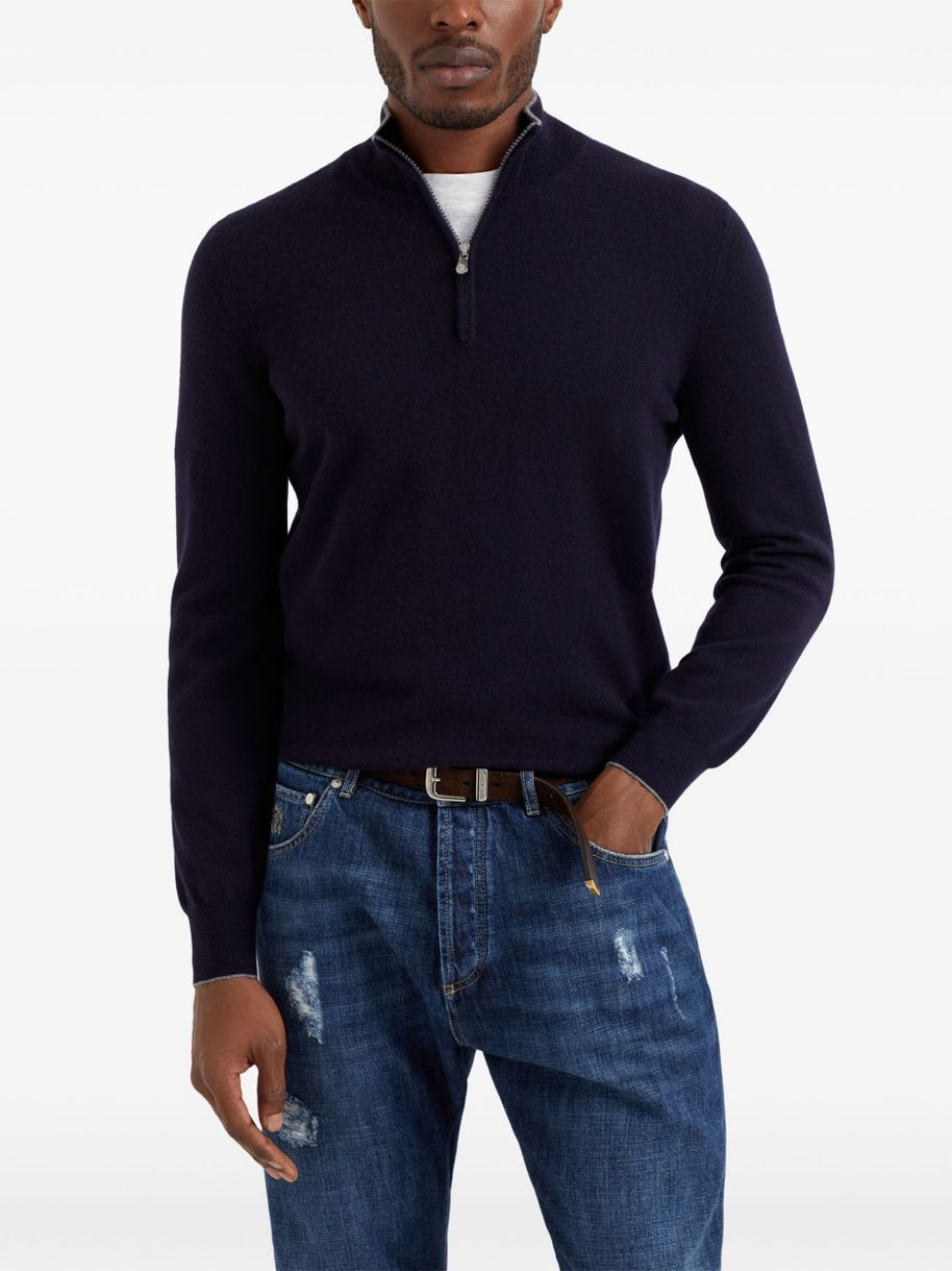 Brunello Cucinelli Cashmere High-neck Sweater - Blue