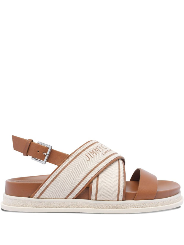 Jimmy Choo Joa Canvas Flat Sandals Leather Brown