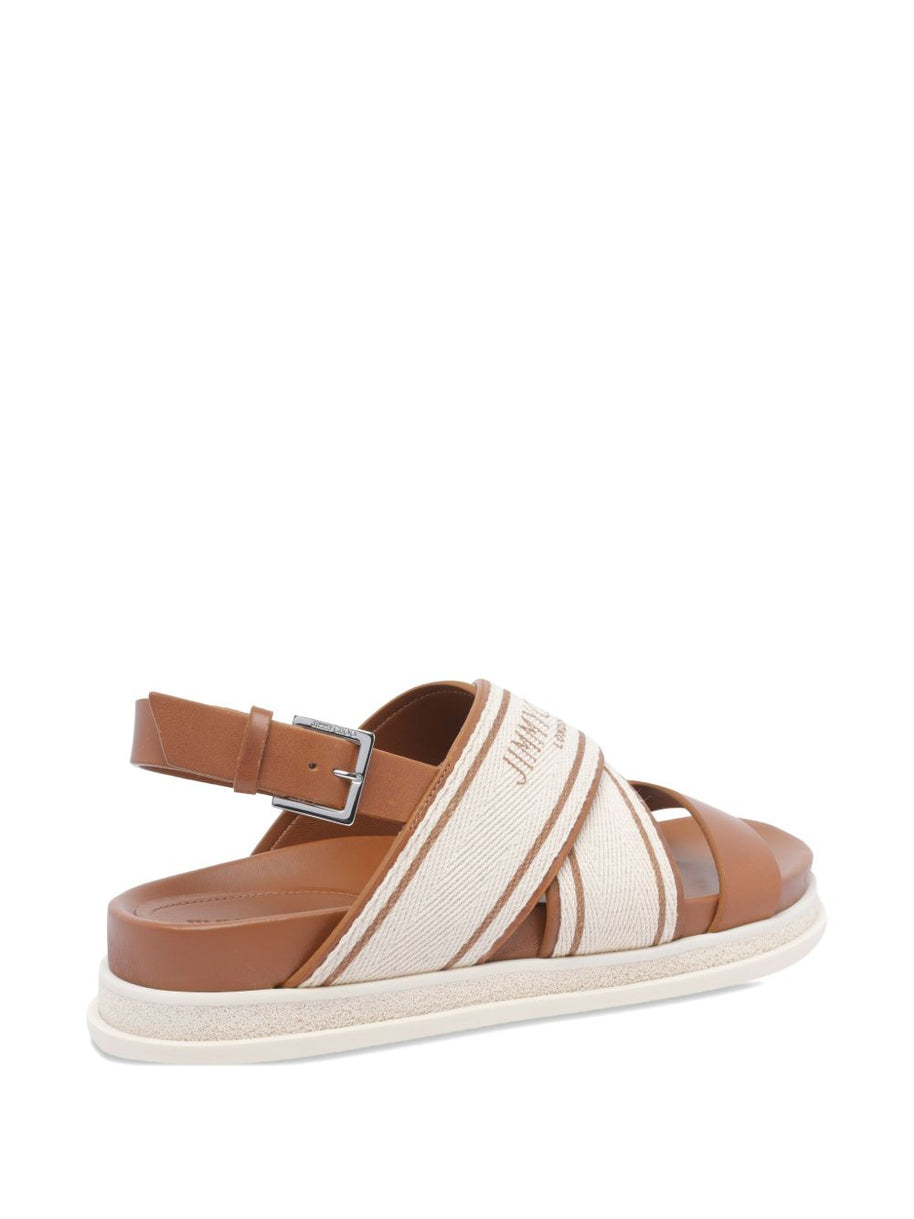 Jimmy Choo Joa Canvas Flat Sandals Leather Brown