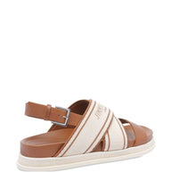 Jimmy Choo Joa Canvas Flat Sandals Leather Brown