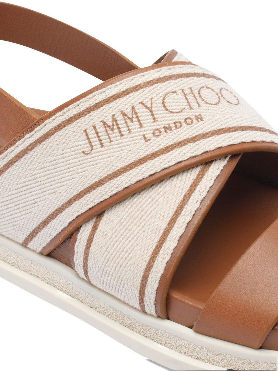 Jimmy Choo Joa Canvas Flat Sandals Leather Brown
