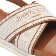 Jimmy Choo Joa Canvas Flat Sandals Leather Brown