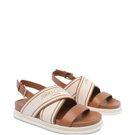 Jimmy Choo Joa Canvas Flat Sandals Leather Brown