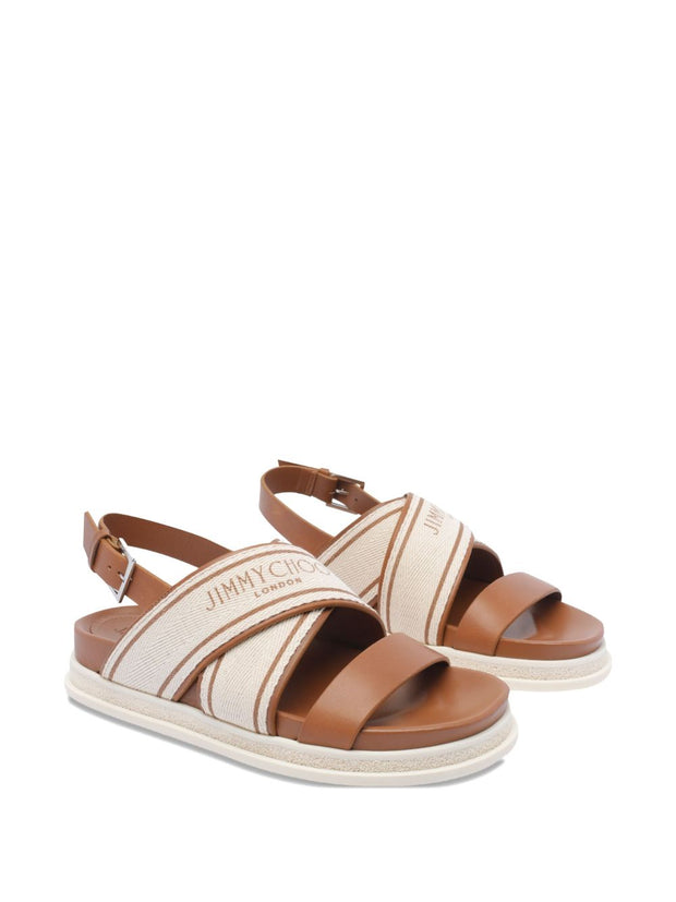 Jimmy Choo Joa Canvas Flat Sandals Leather Brown