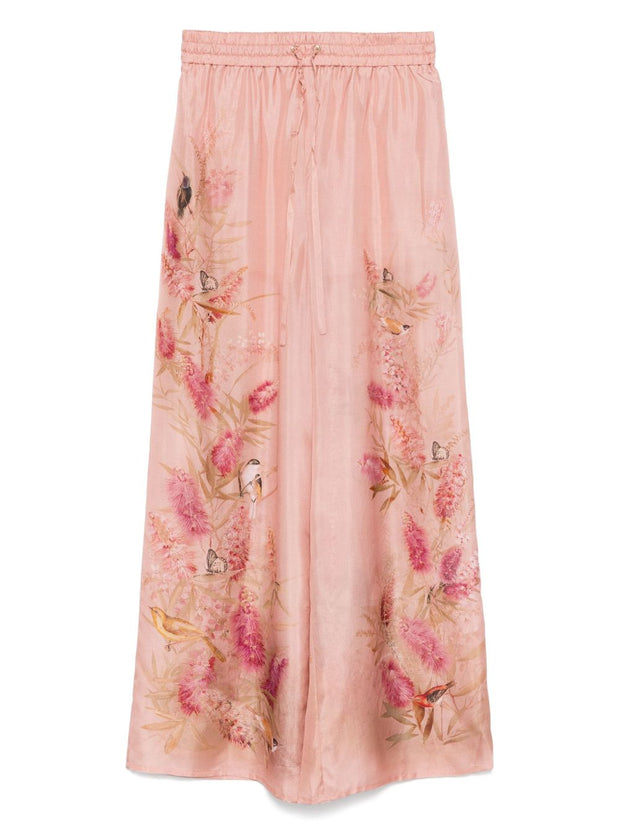 Zimmermann  Cascadian Printed Silk Trousers - Pink