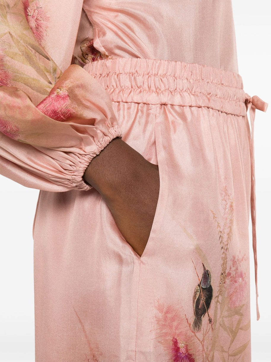 Zimmermann  Cascadian Printed Silk Trousers - Pink