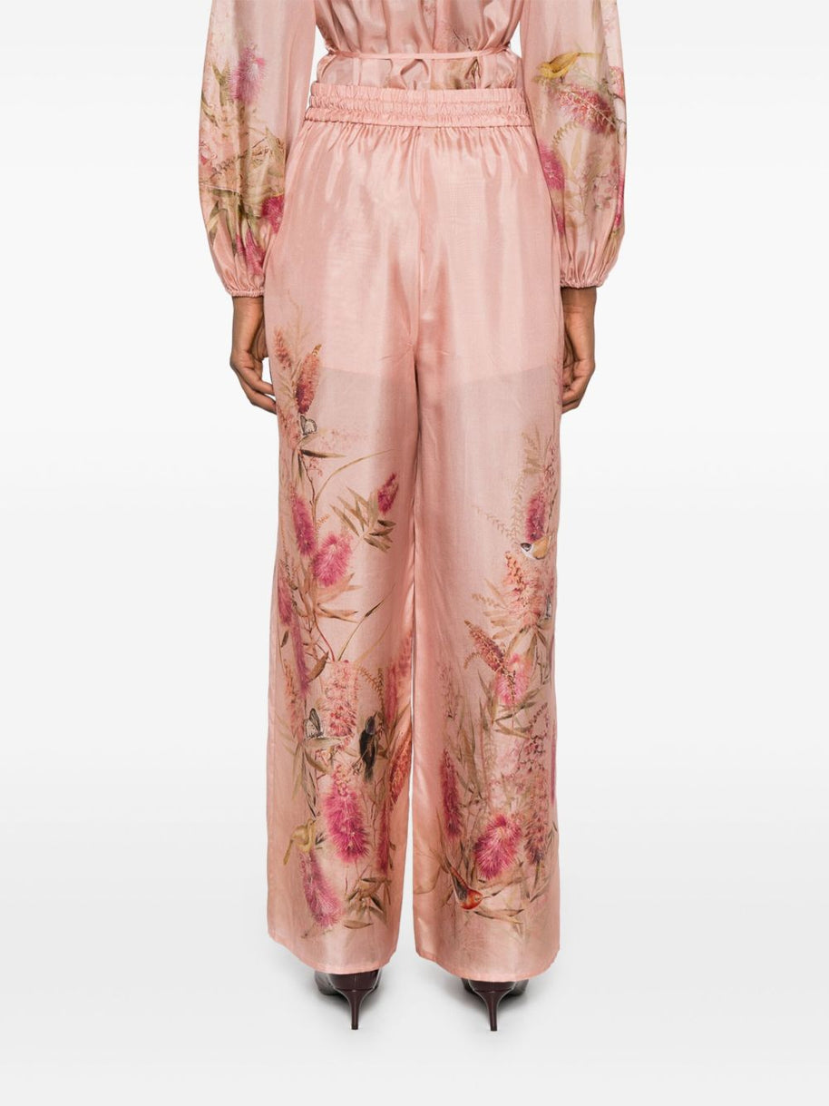 Zimmermann  Cascadian Printed Silk Trousers - Pink