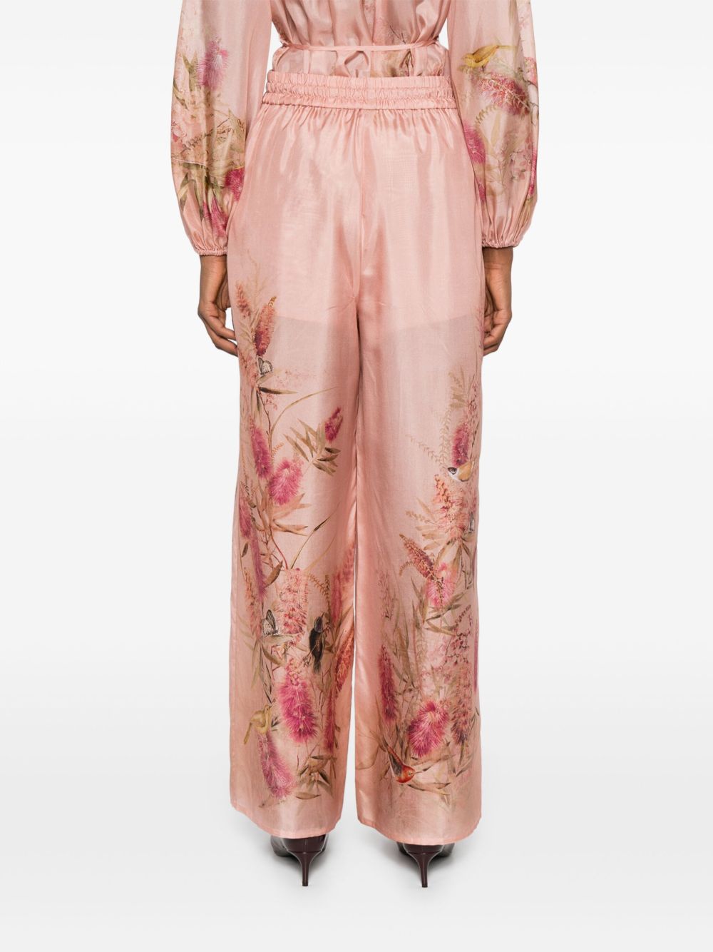 Zimmermann  Cascadian Printed Silk Trousers - Pink