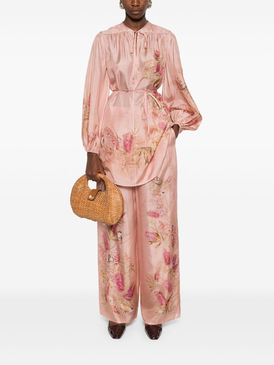 Zimmermann  Cascadian Printed Silk Trousers - Pink