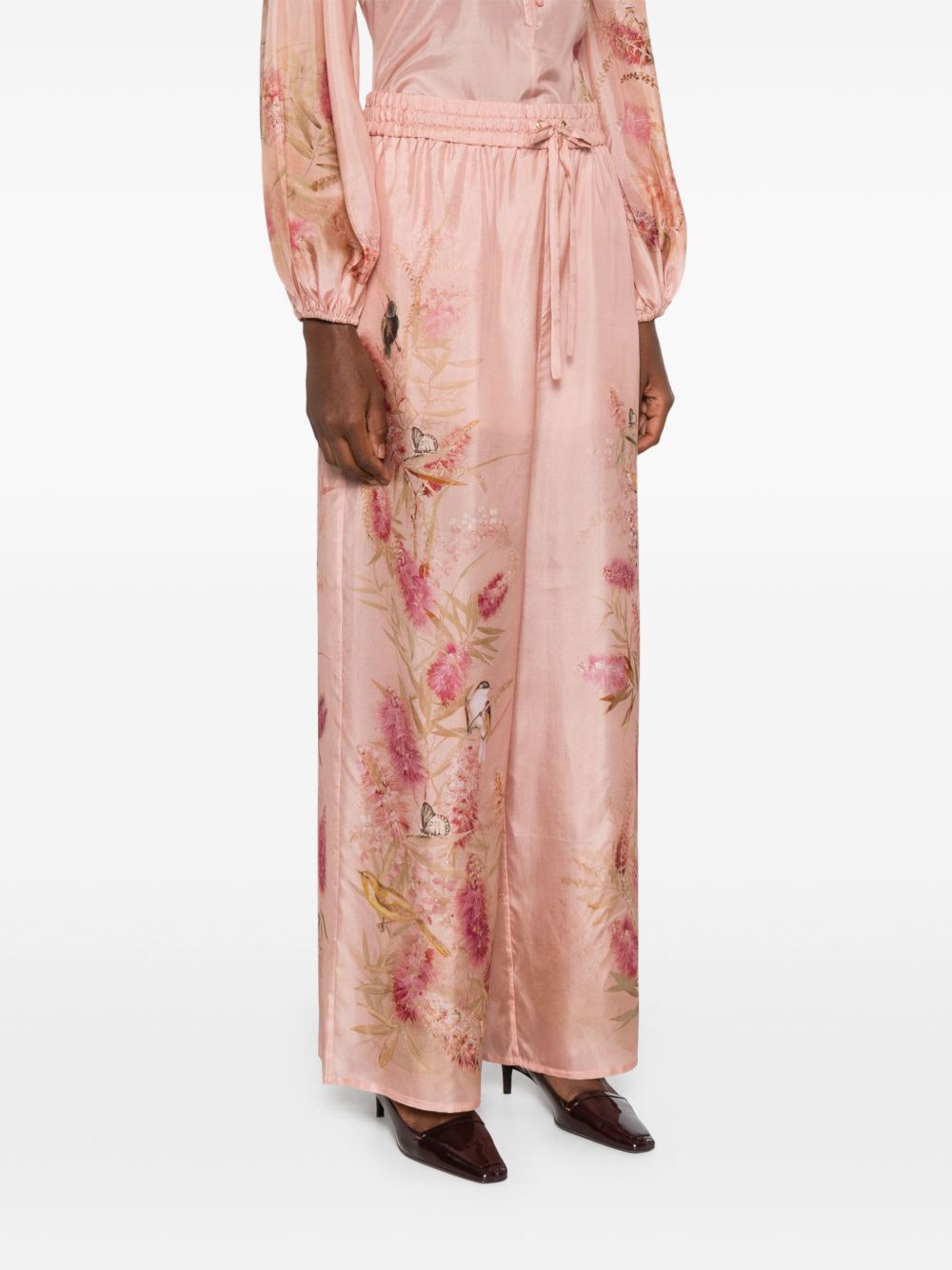 Zimmermann  Cascadian Printed Silk Trousers - Pink