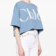 Chloé Chloè Logo Cotton Cropped T-shirt Clear Blue