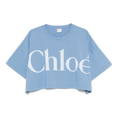 Chloé Logo Cotton Cropped T-shirt Clear Blue