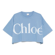 Chloé Chloè Logo Cotton Cropped T-shirt Clear Blue